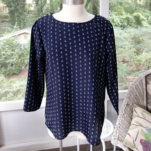 J.crew navy with white anchors 3/4 sleeve tunic